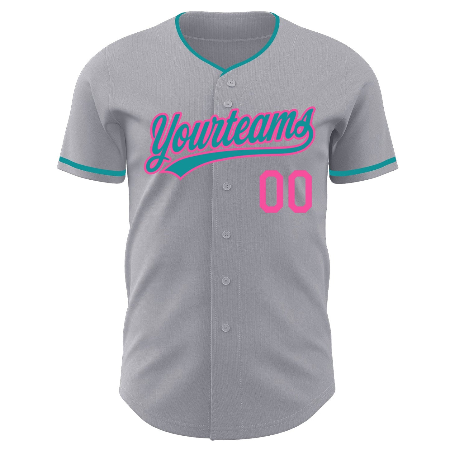 Custom Gray Teal-Pink Authentic Baseball Jersey view 2