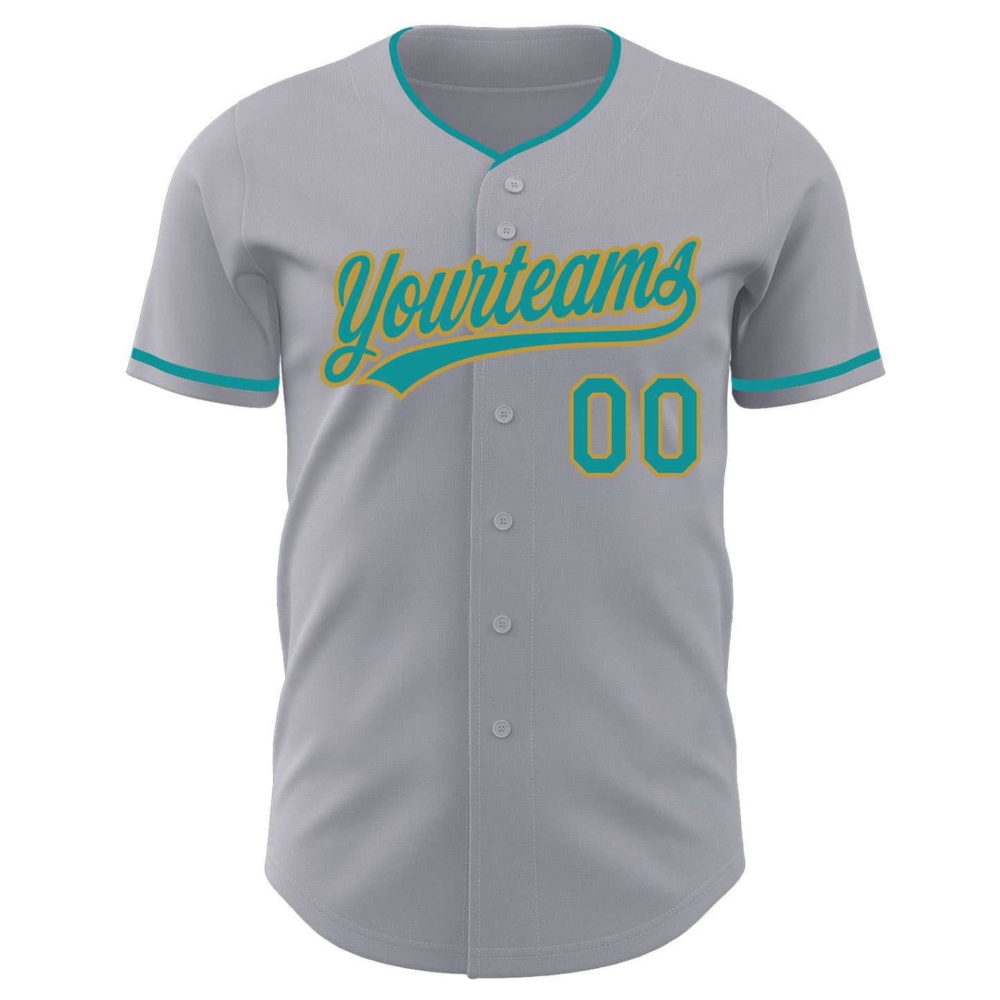 Custom Gray Teal-Old Gold Authentic Baseball Jersey view 2