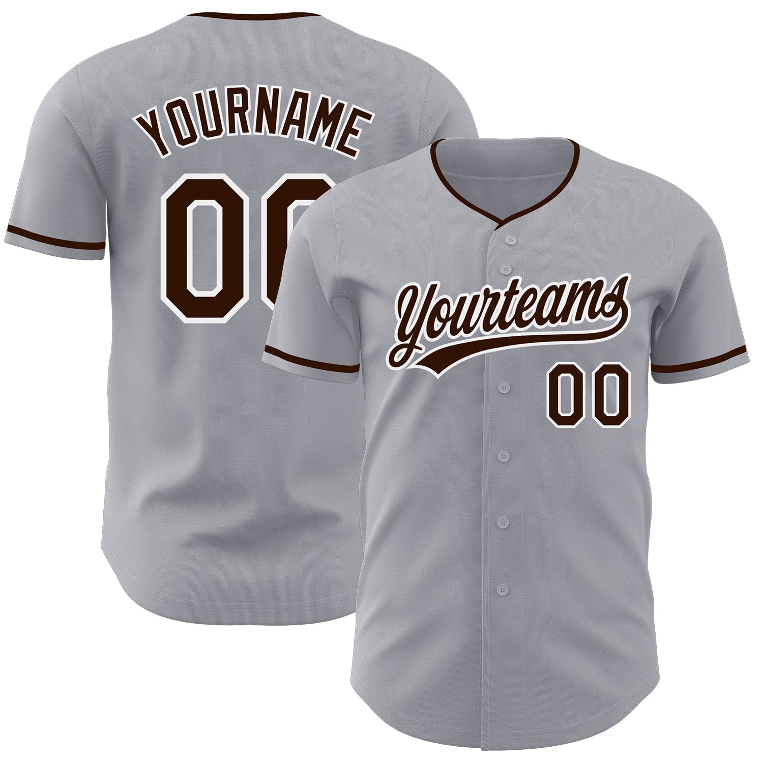 Custom Gray Brown-White Authentic Baseball Jersey - Main View