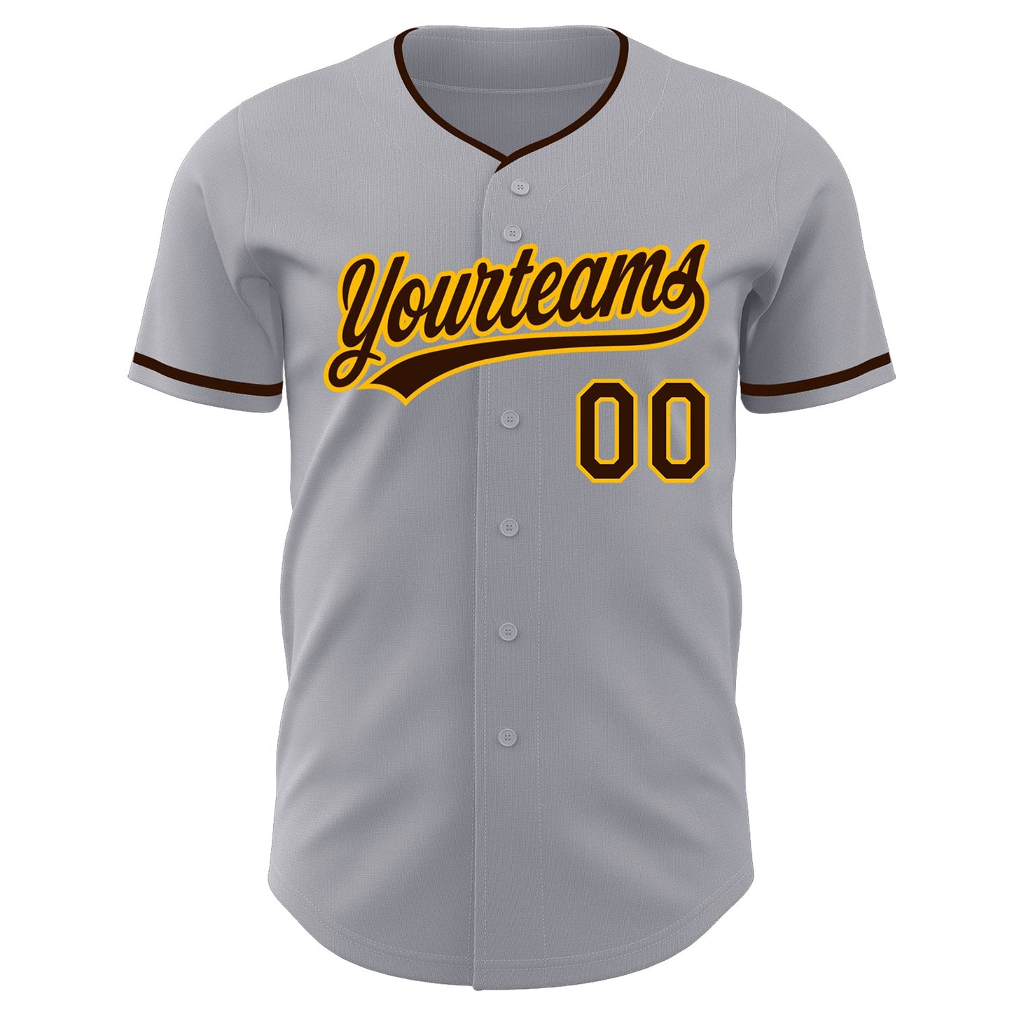Custom Gray Brown-Gold Authentic Baseball Jersey view 2