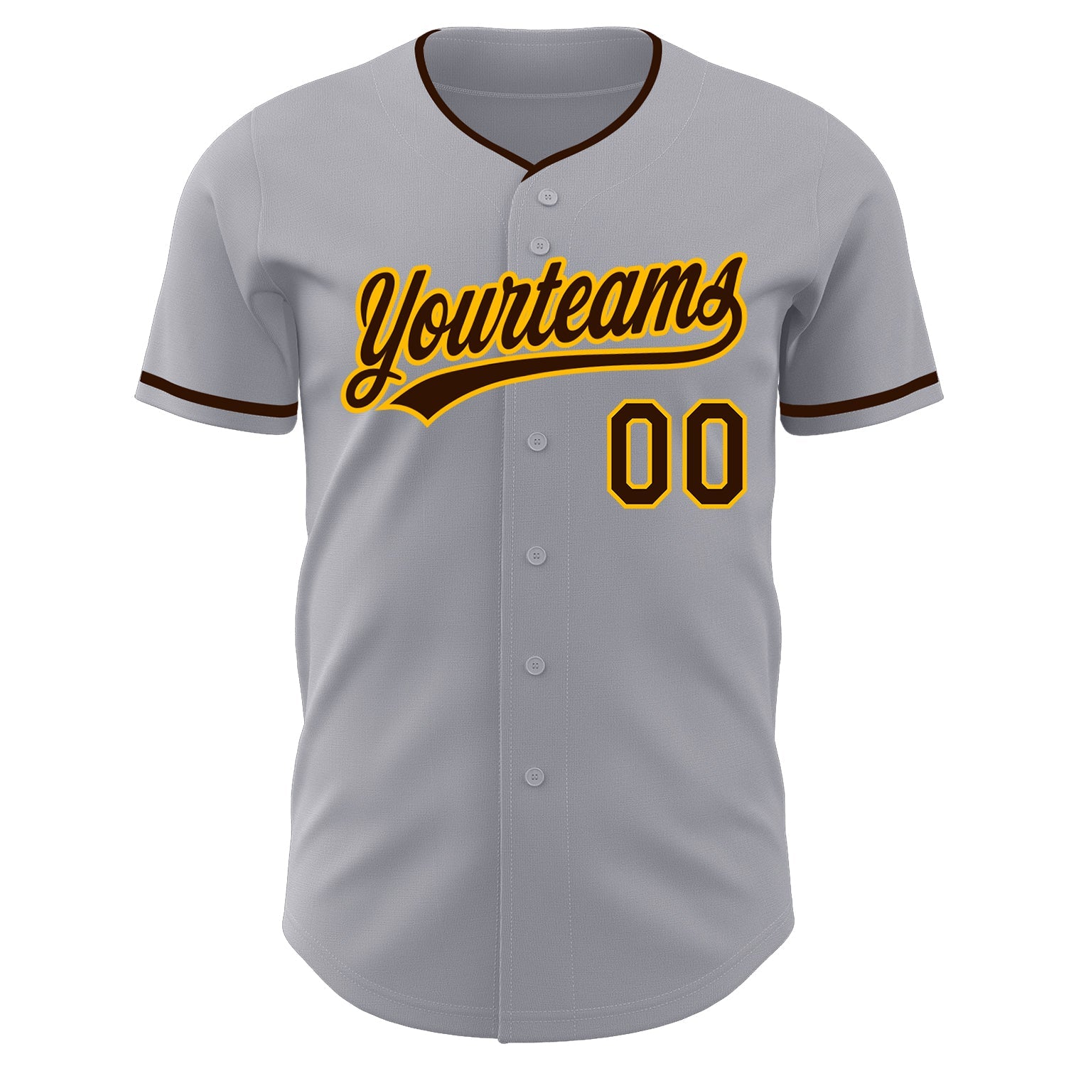 Custom Gray Brown-Gold Authentic Baseball Jersey view 2