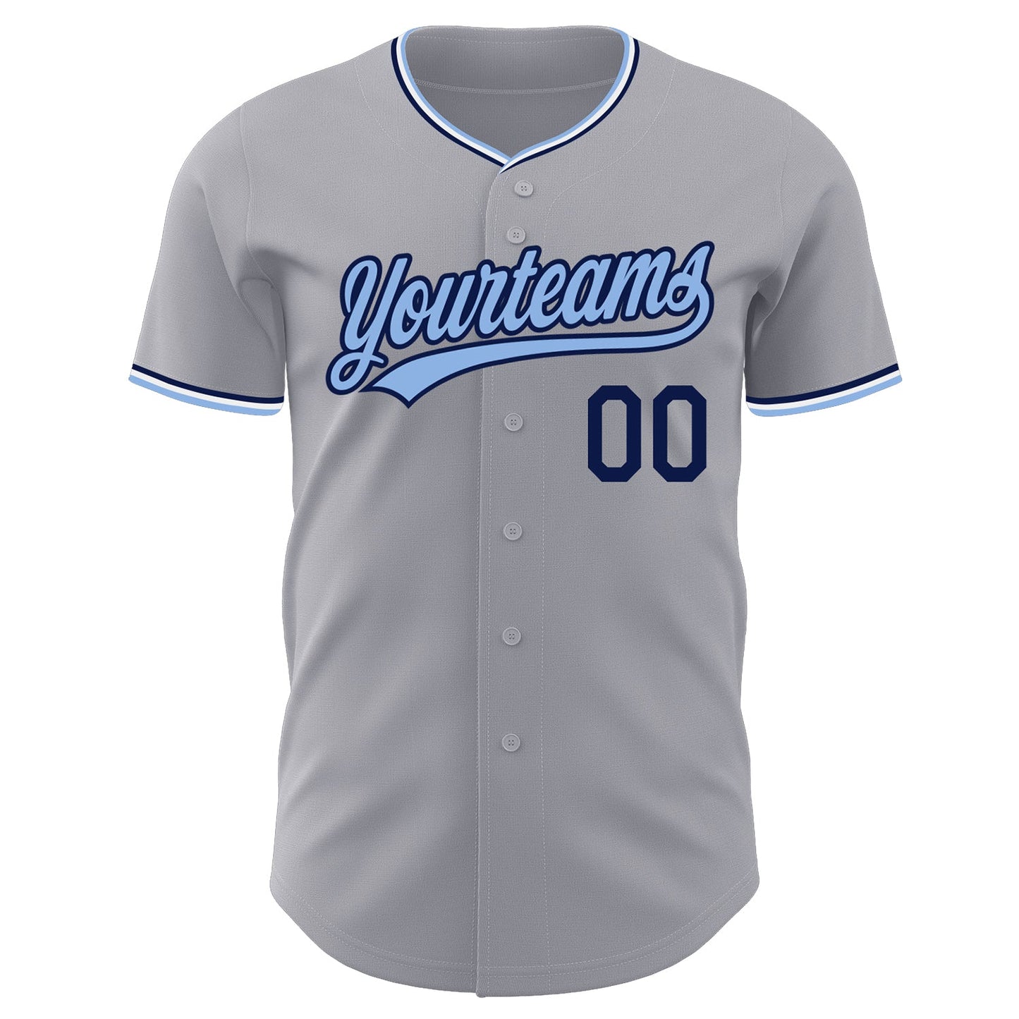 Custom Gray Light Blue Navy-White Authentic Baseball Jersey view 2
