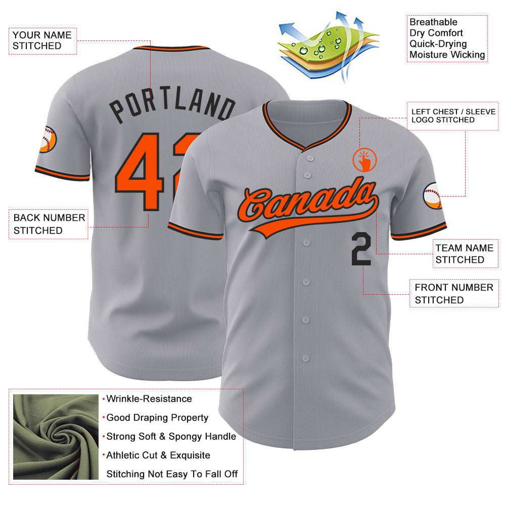 Custom Gray Orange-Black Authentic Baseball Jersey view 3