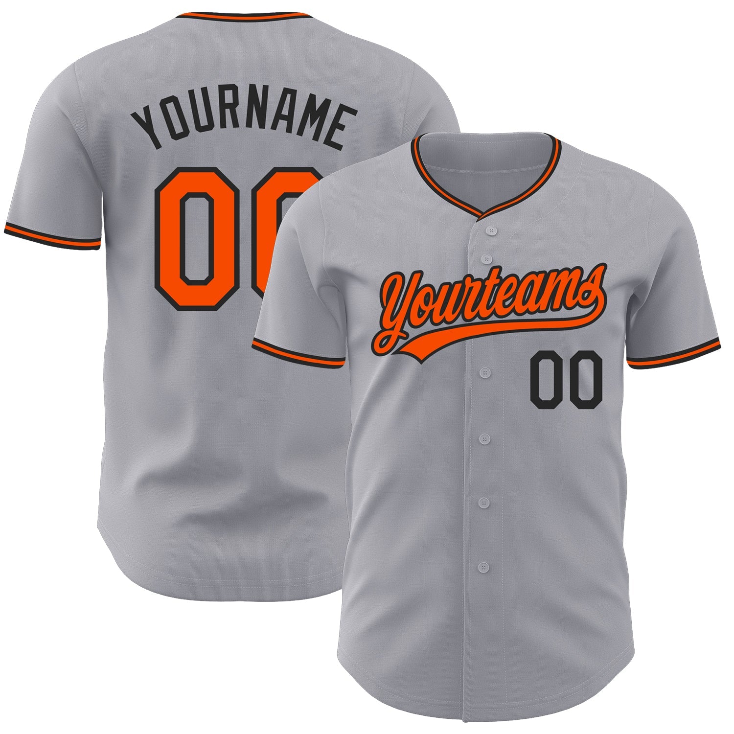 Custom Gray Orange-Black Authentic Baseball Jersey - Main View