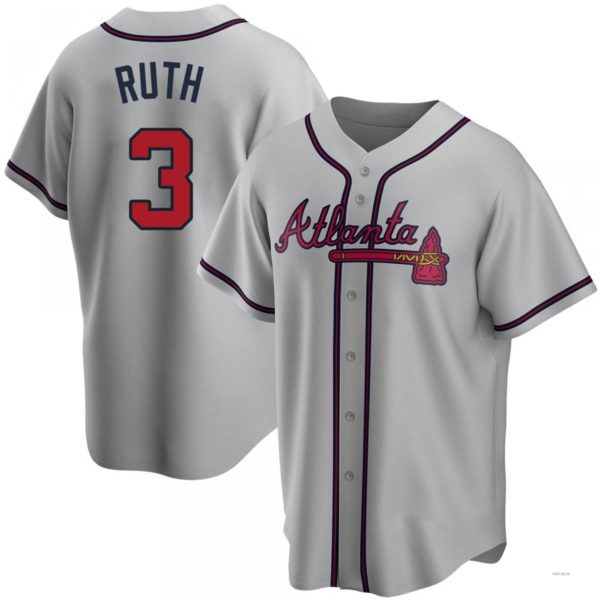 Atlanta Braves #3 Babe Ruth Gray Road Jersey Stitches Baseball Jerseys - Main View