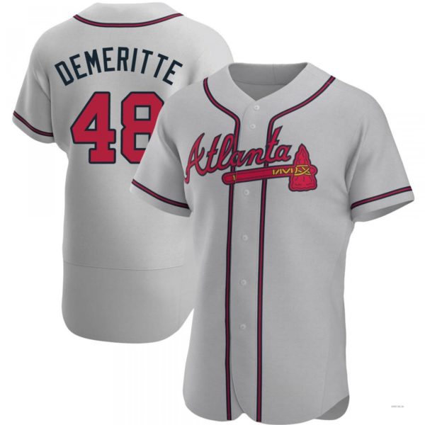 Atlanta Braves #48 Travis Demeritte Gray Road Jersey Stitches Baseball Jerseys - Main View