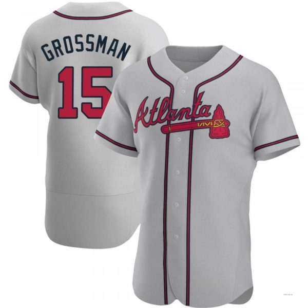 Atlanta Braves #15 Robbie Grossman Gray Road Jersey Stitches Baseball Jerseys - Main View