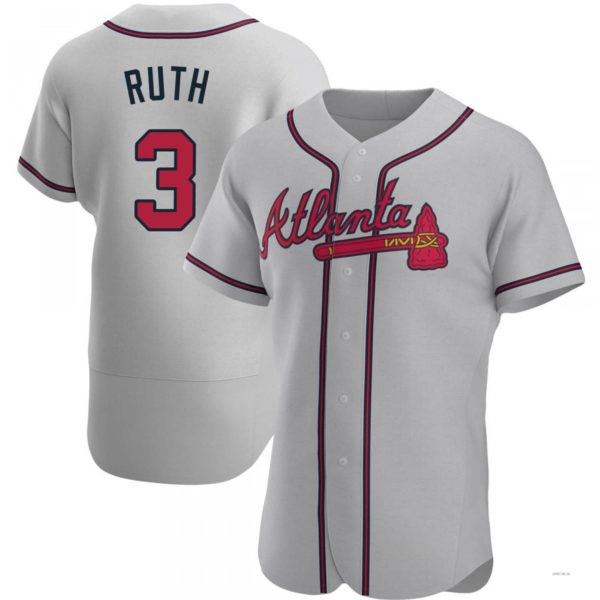 Atlanta Braves #3 Babe Ruth Gray Road Jersey Stitches Baseball Jerseys - Main View