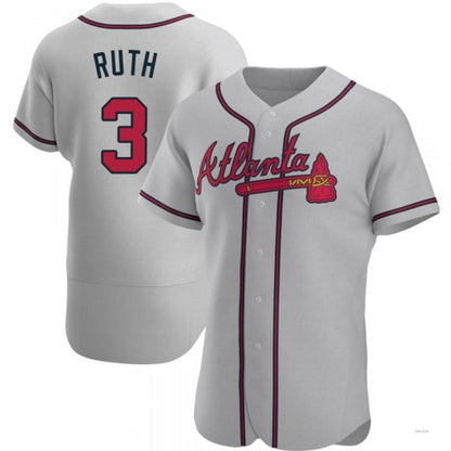Atlanta Braves #3 Babe Ruth Gray Road Jersey Stitches Baseball Jerseys - Main View