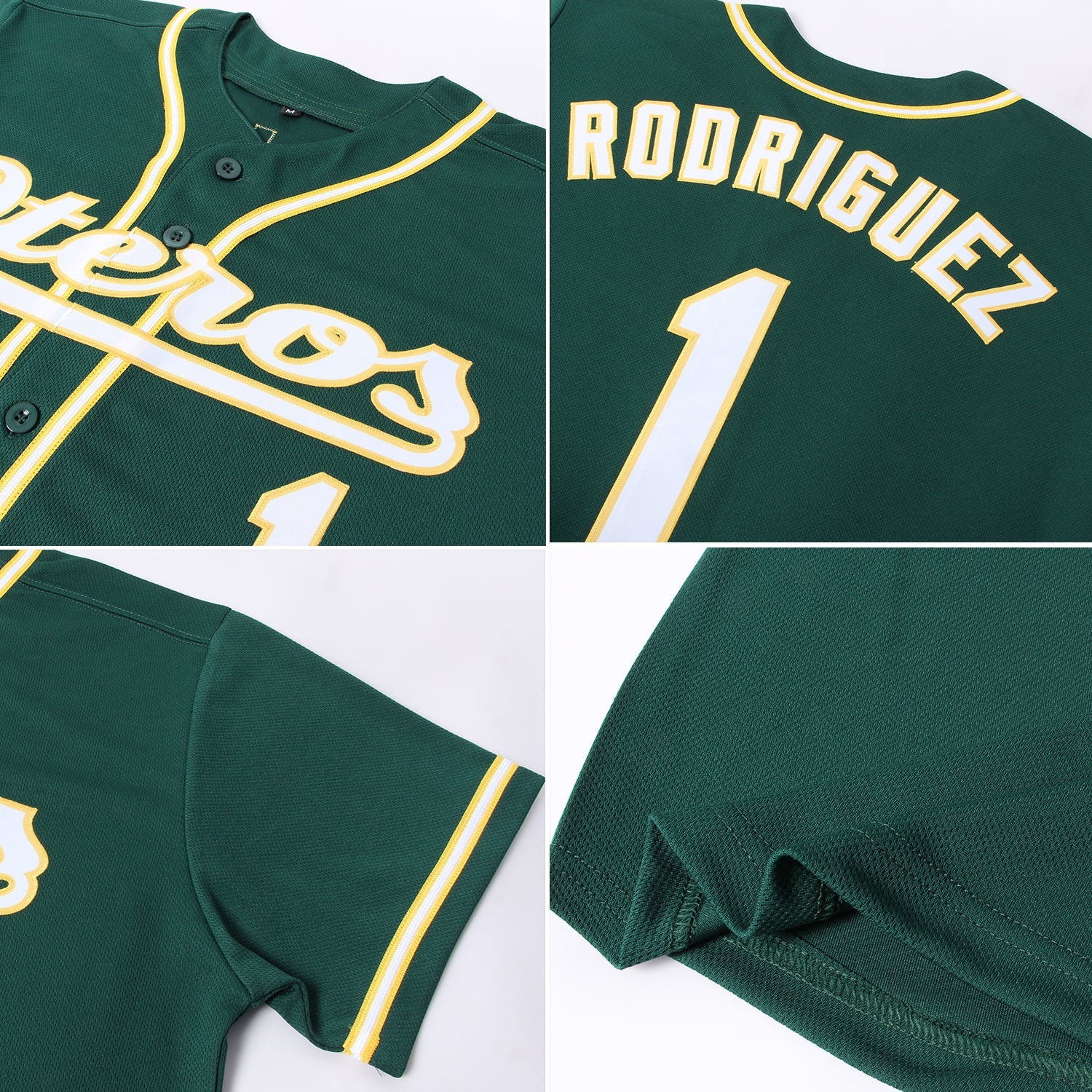 Custom Green White-Gold Authentic Baseball Jersey view 6