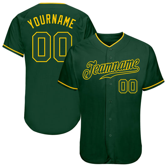Custom Green Green-Gold Authentic Baseball Jersey - Main View
