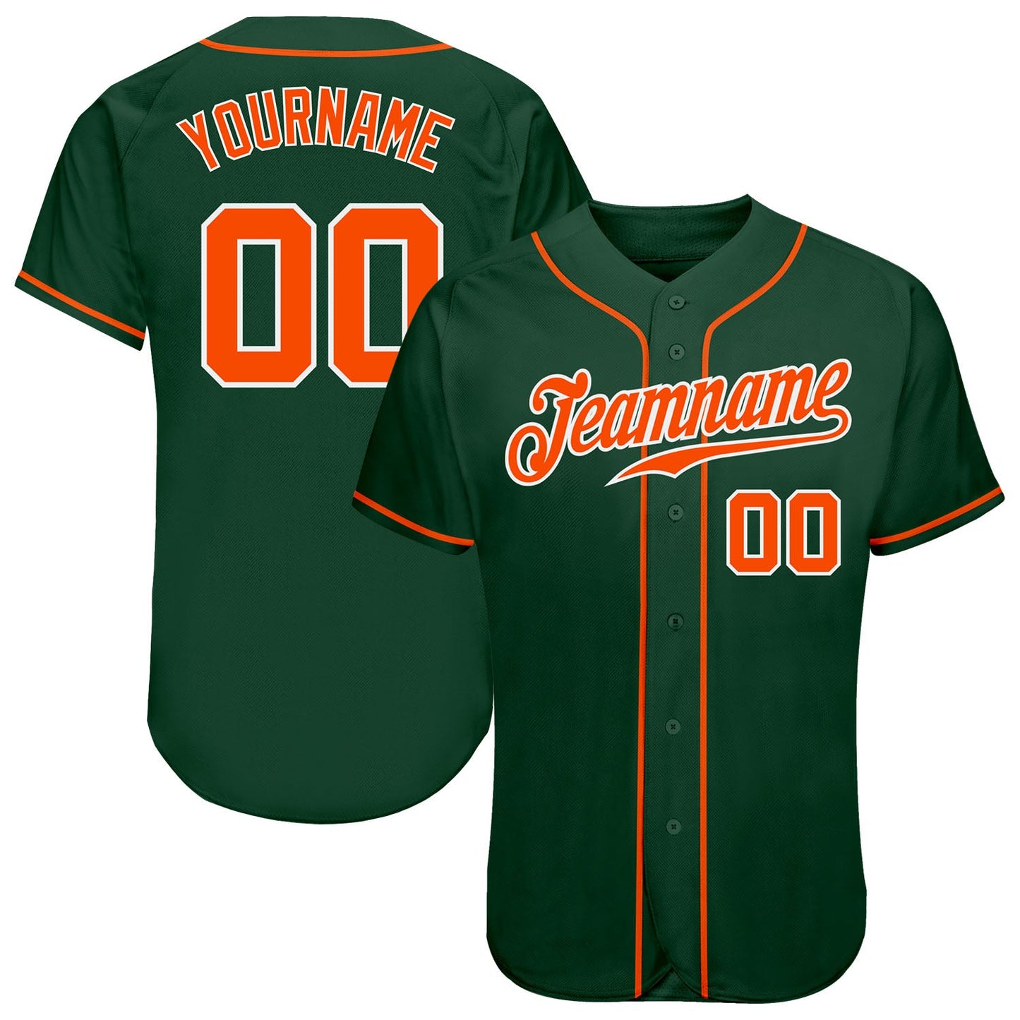 Custom Green Orange-White Authentic Baseball Jersey - Main View