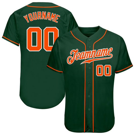 Custom Green Orange-White Authentic Baseball Jersey - Main View