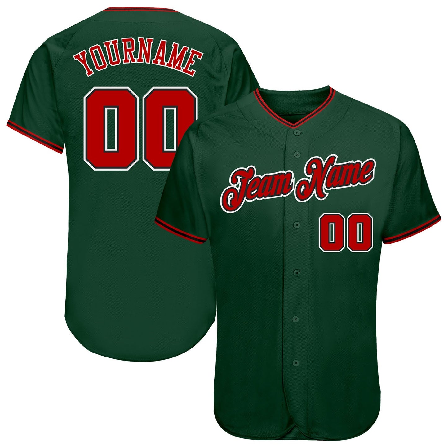 Custom Green Red-Black Authentic Baseball Jersey - Main View