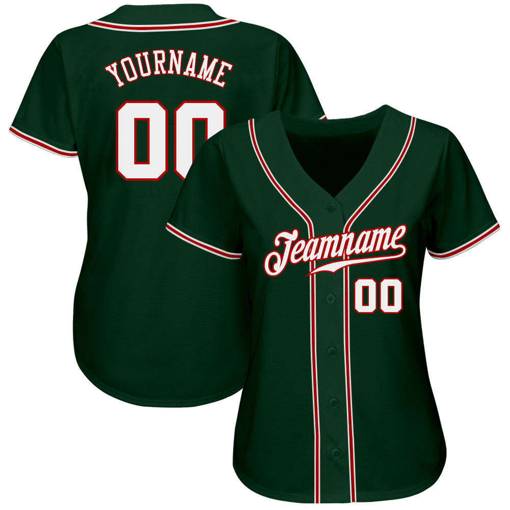 Custom Green White-Red Authentic Baseball Jersey view 2