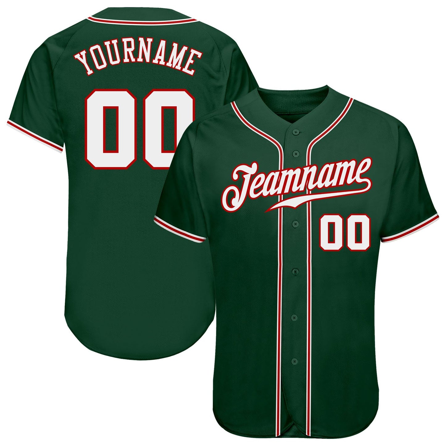 Custom Green White-Red Authentic Baseball Jersey - Main View