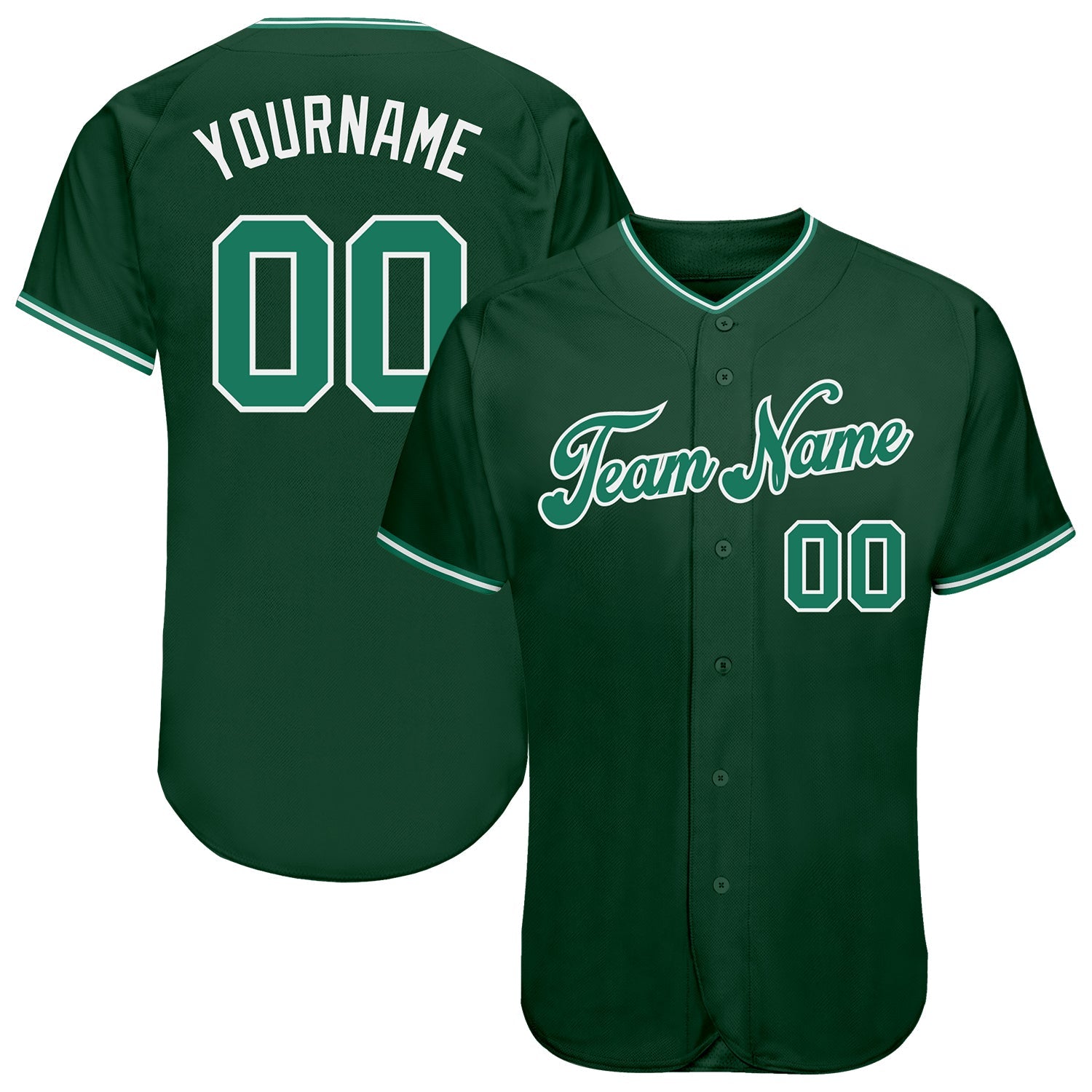 Custom Green Kelly Green-White Authentic Baseball Jersey - Main View