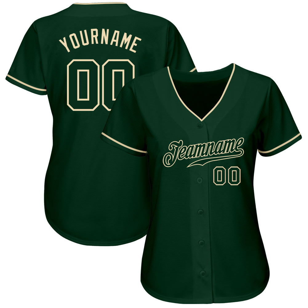 Custom Green Green-Cream Authentic Baseball Jersey view 2