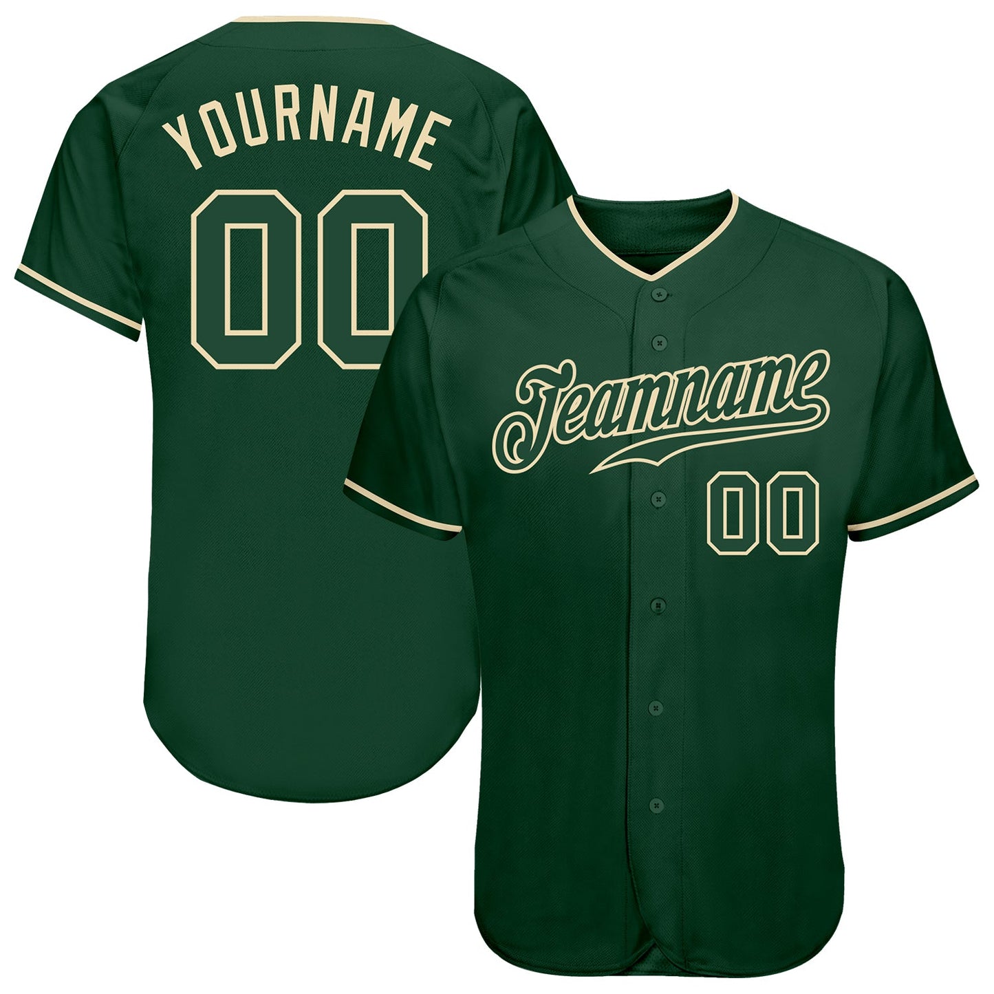Custom Green Green-Cream Authentic Baseball Jersey - Main View