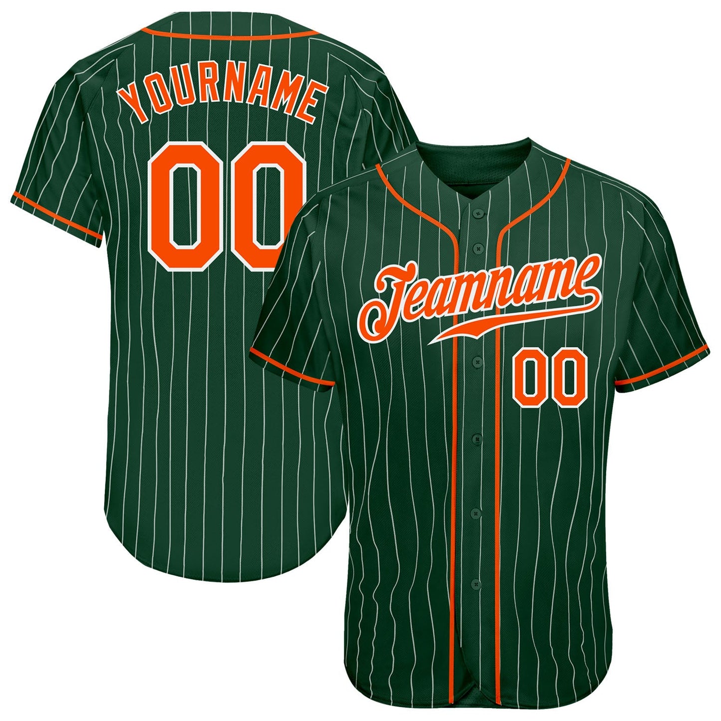 Custom Green White Pinstripe Orange-White Authentic Baseball Jersey - Main View