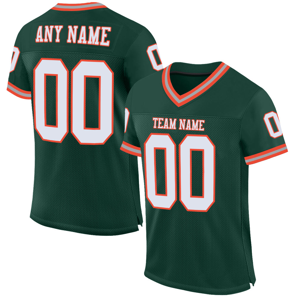 Custom Green White-Orange Mesh Authentic Throwback Football Jersey - Main View