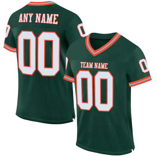 Custom Green White-Orange Mesh Authentic Throwback Football Jersey - Main View