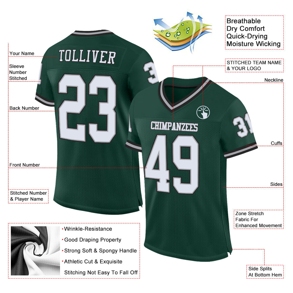 Custom Green White-Gray Mesh Authentic Throwback Football Jersey view 2