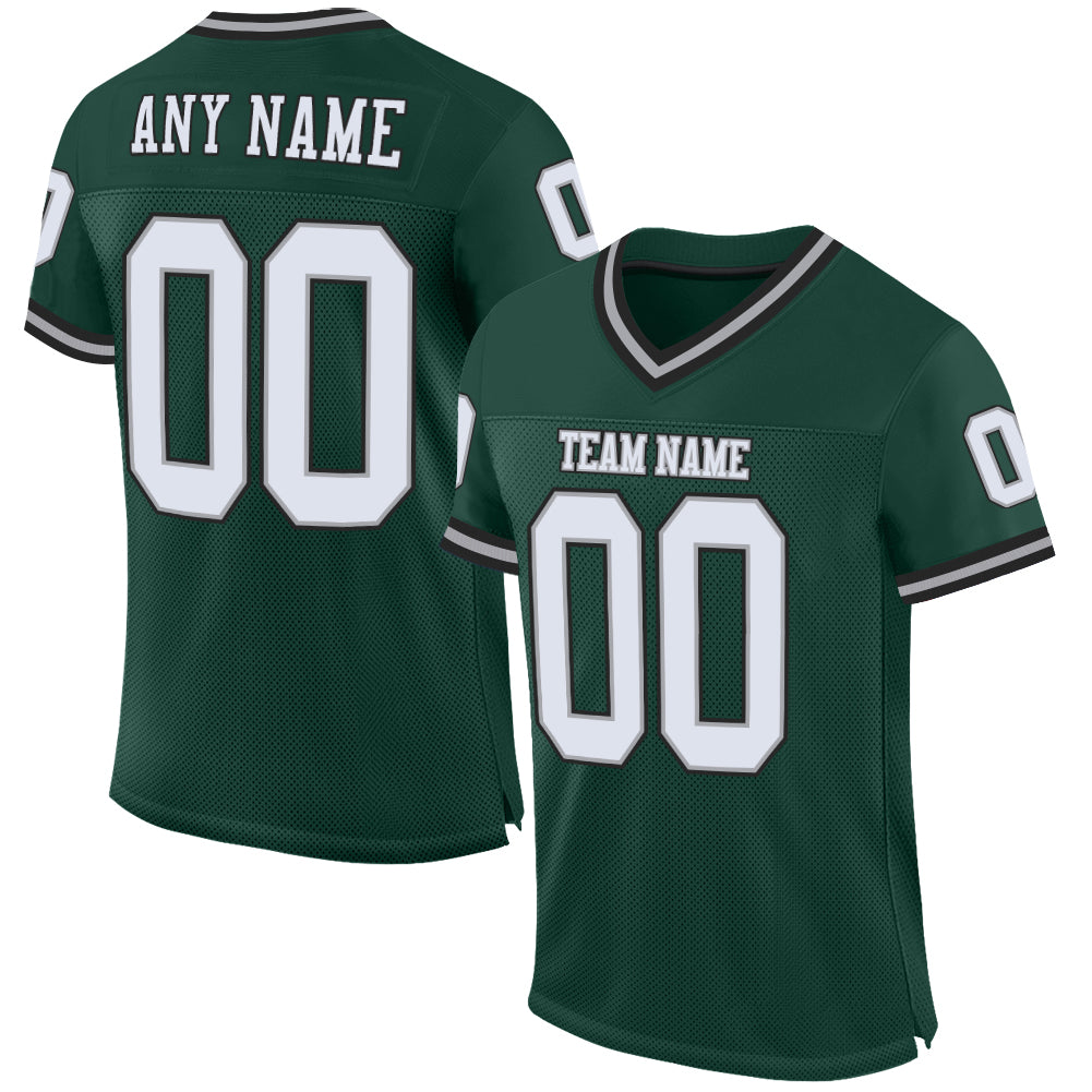 Custom Green White-Gray Mesh Authentic Throwback Football Jersey - Main View