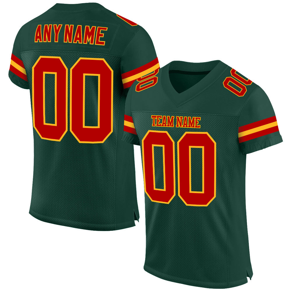 Custom Green Red-Gold Mesh Authentic Football Jersey - Main View
