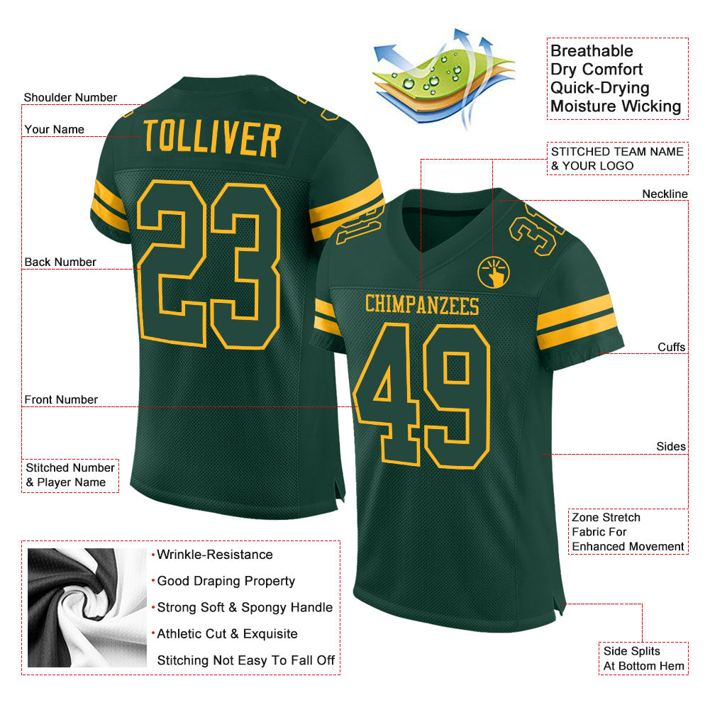 Custom Green Green-Gold Mesh Authentic Football Jersey view 2