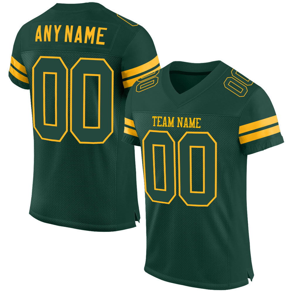 Custom Green Green-Gold Mesh Authentic Football Jersey - Main View