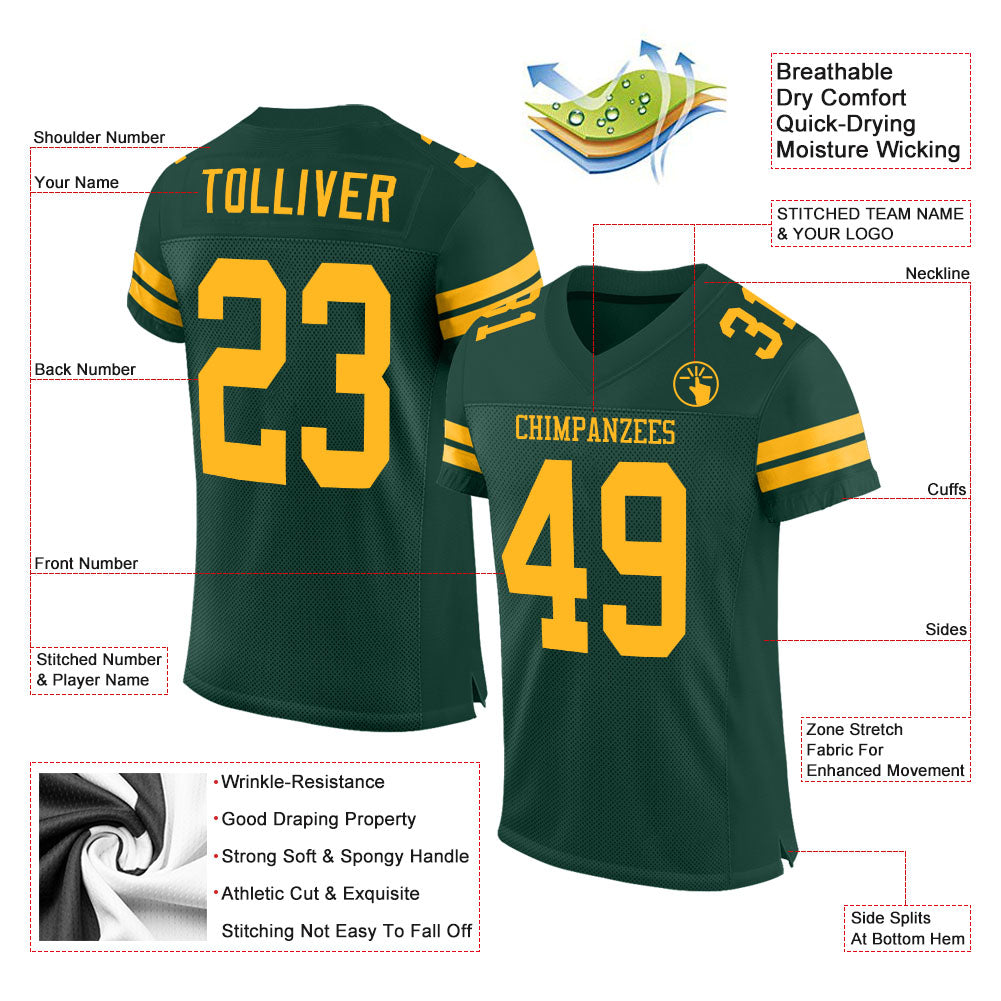 Custom Green Gold Mesh Authentic Football Jersey view 2