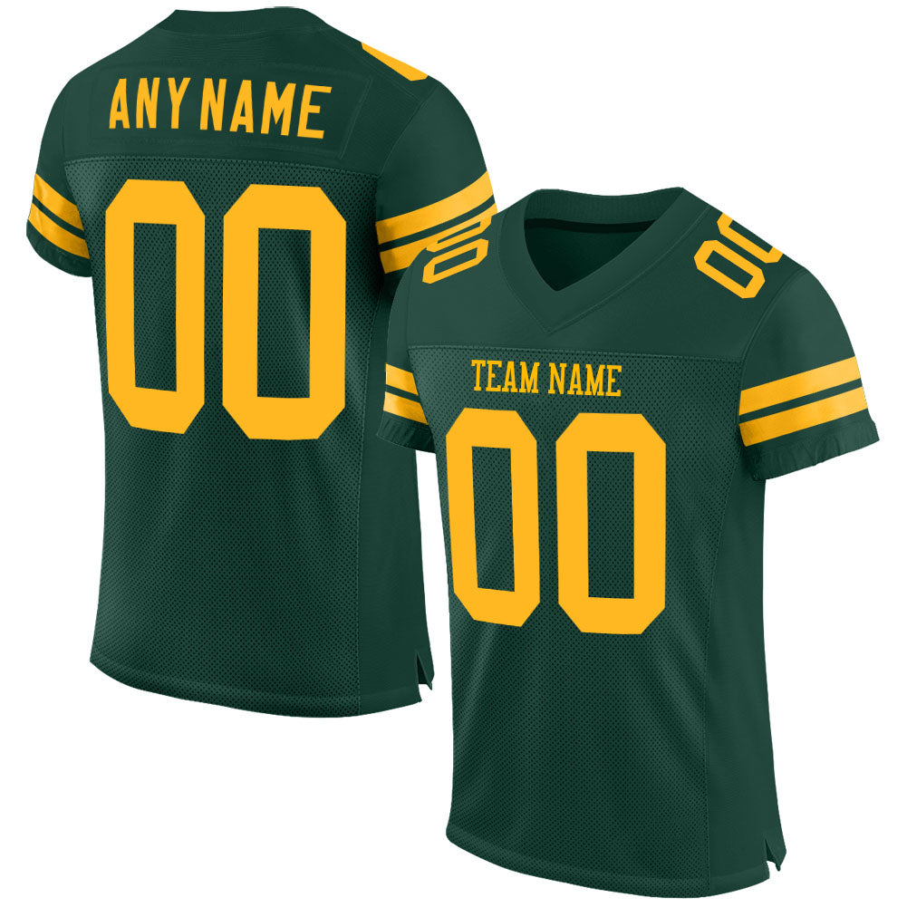 Custom Green Gold Mesh Authentic Football Jersey - Main View