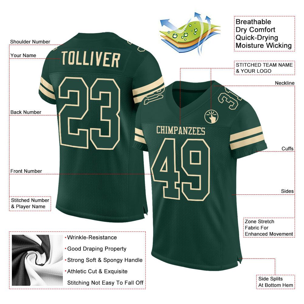 Custom Green Green-Cream Mesh Authentic Football Jersey view 2