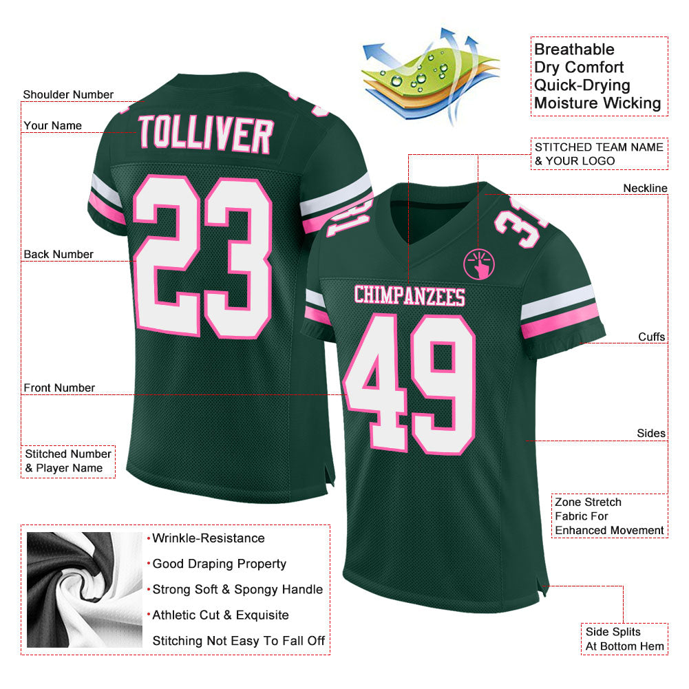Custom Green White-Pink Mesh Authentic Football Jersey view 2