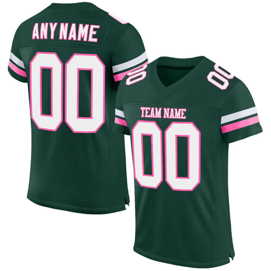 Custom Green White-Pink Mesh Authentic Football Jersey - Main View
