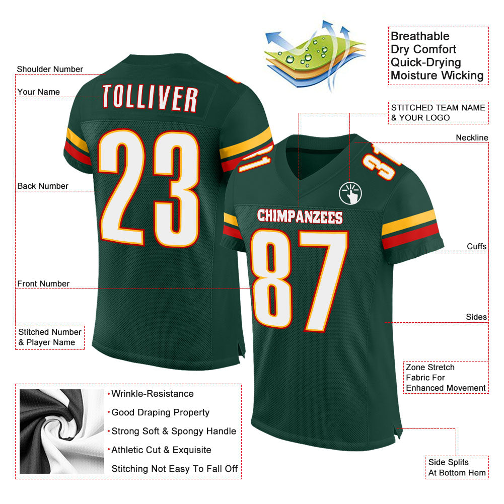 Custom Green White-Red Mesh Authentic Football Jersey view 2