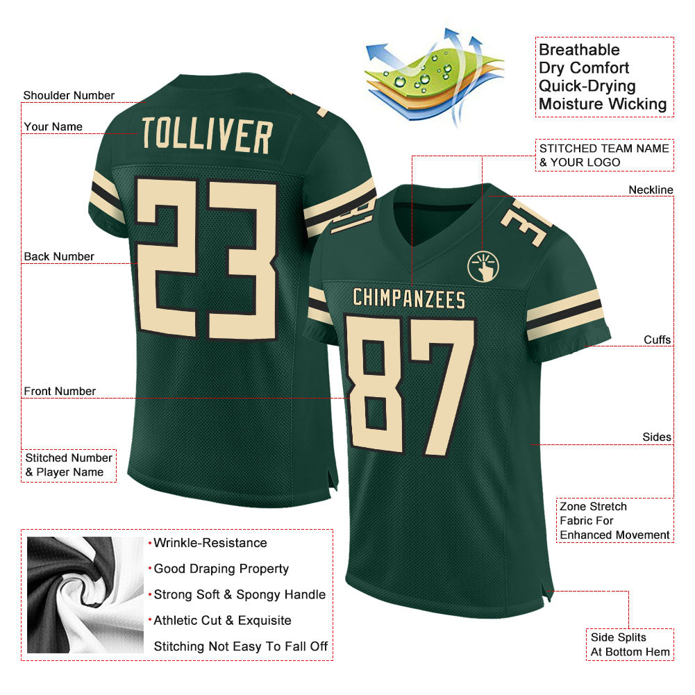 Custom Green Cream-Black Mesh Authentic Football Jersey view 2