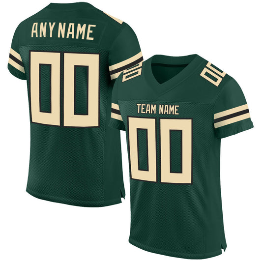 Custom Green Cream-Black Mesh Authentic Football Jersey - Main View