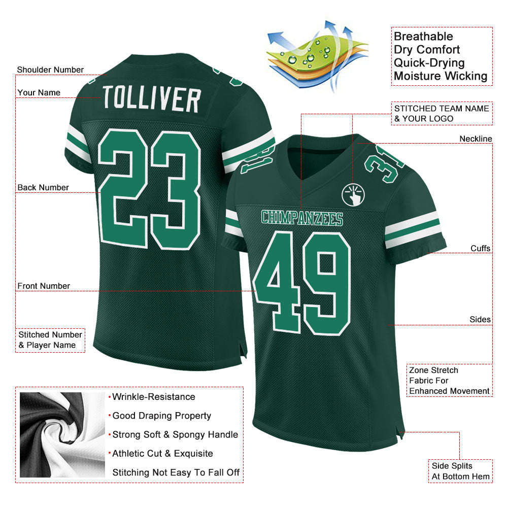 Custom Green Kelly Green-White Mesh Authentic Football Jersey view 2
