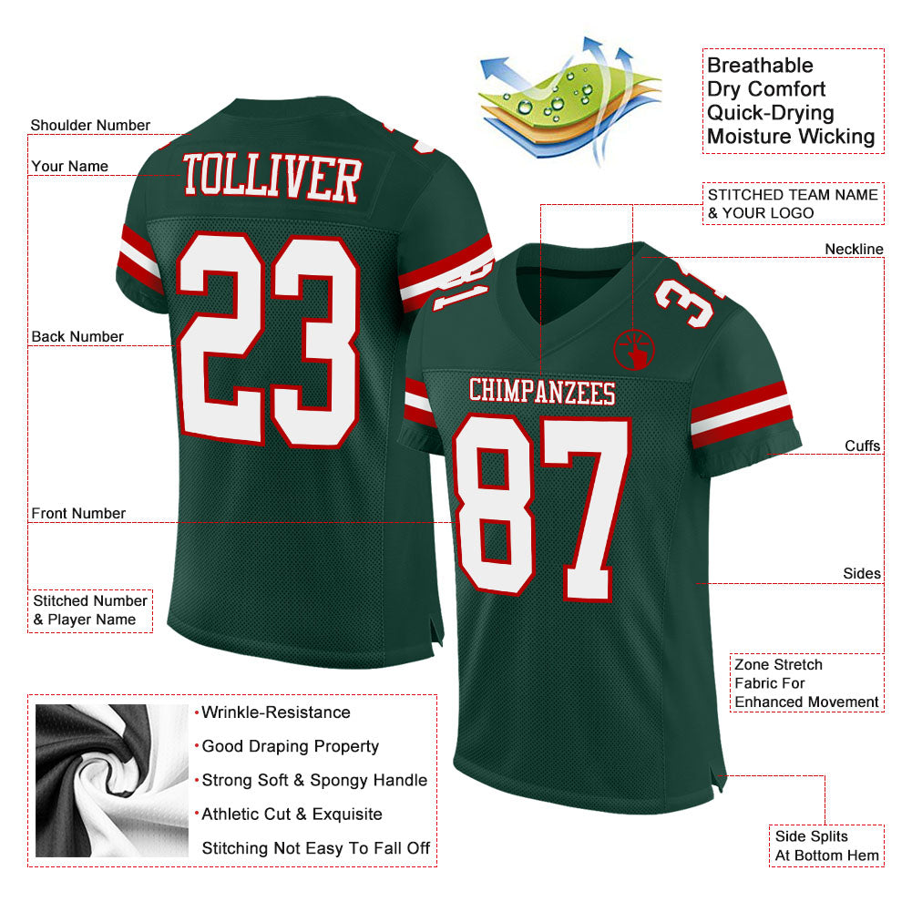 Custom Green White-Red Mesh Authentic Football Jersey view 2