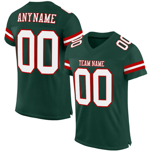 Custom Green White-Red Mesh Authentic Football Jersey - Main View