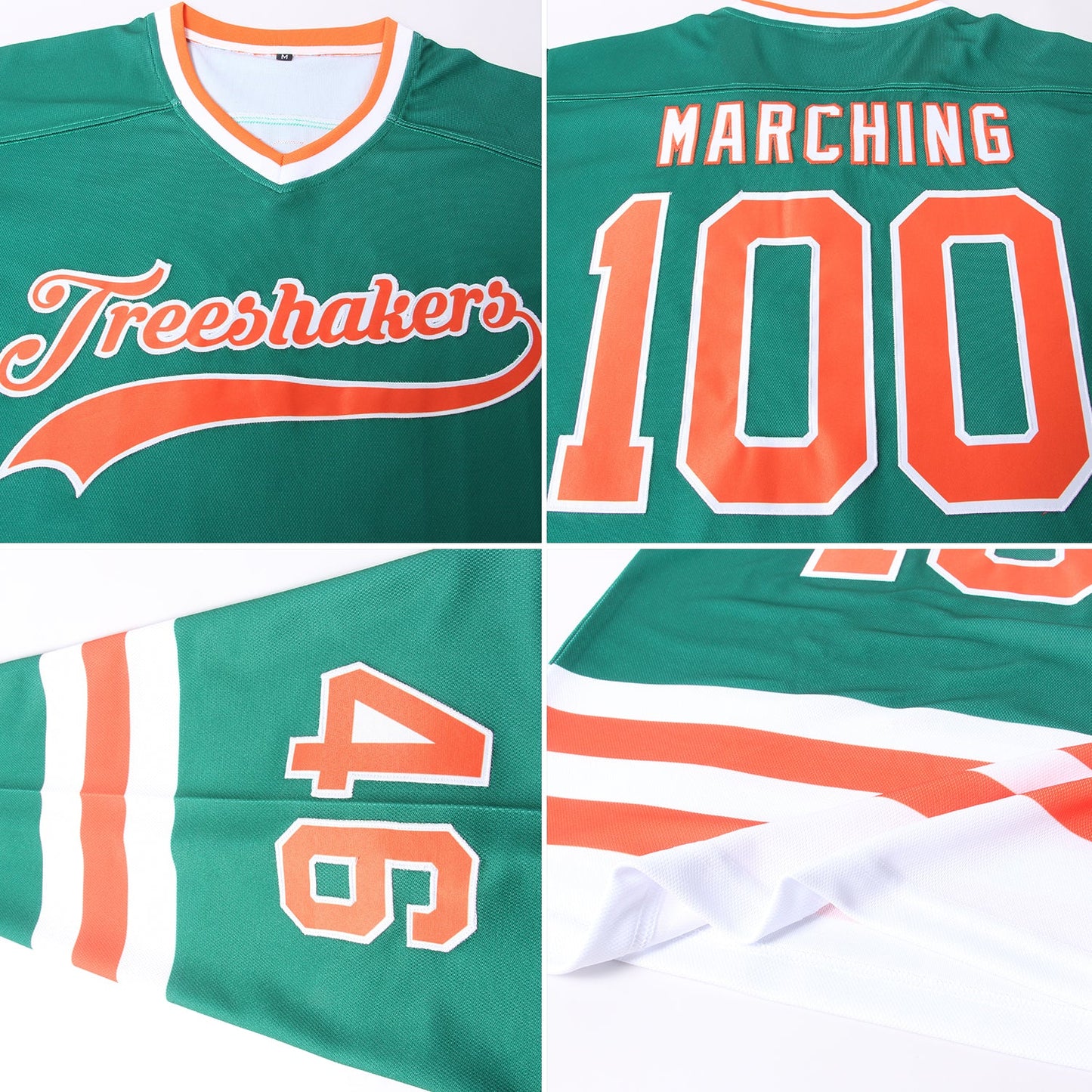 Custom Green Orange-White Hockey Jersey view 5