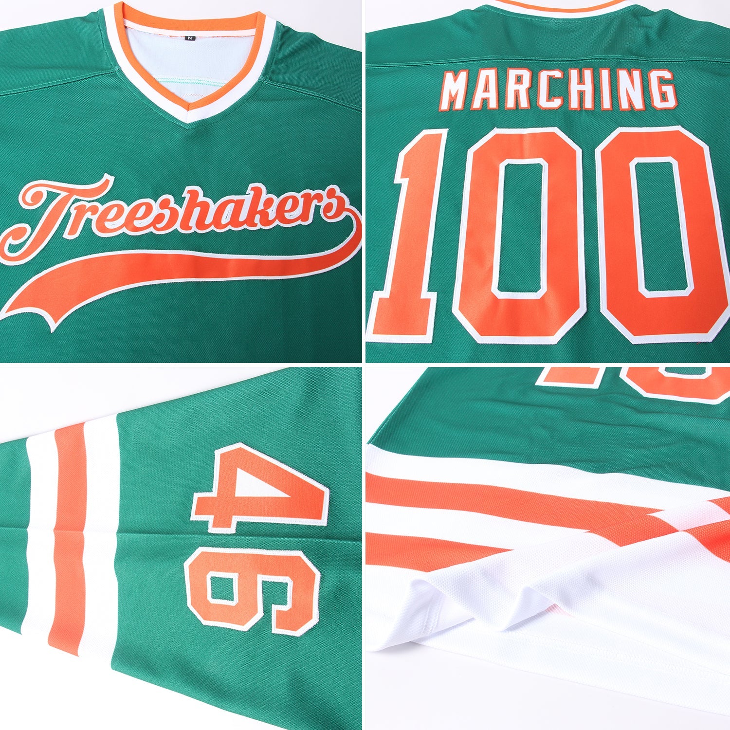 Custom Green Orange-White Hockey Jersey view 5