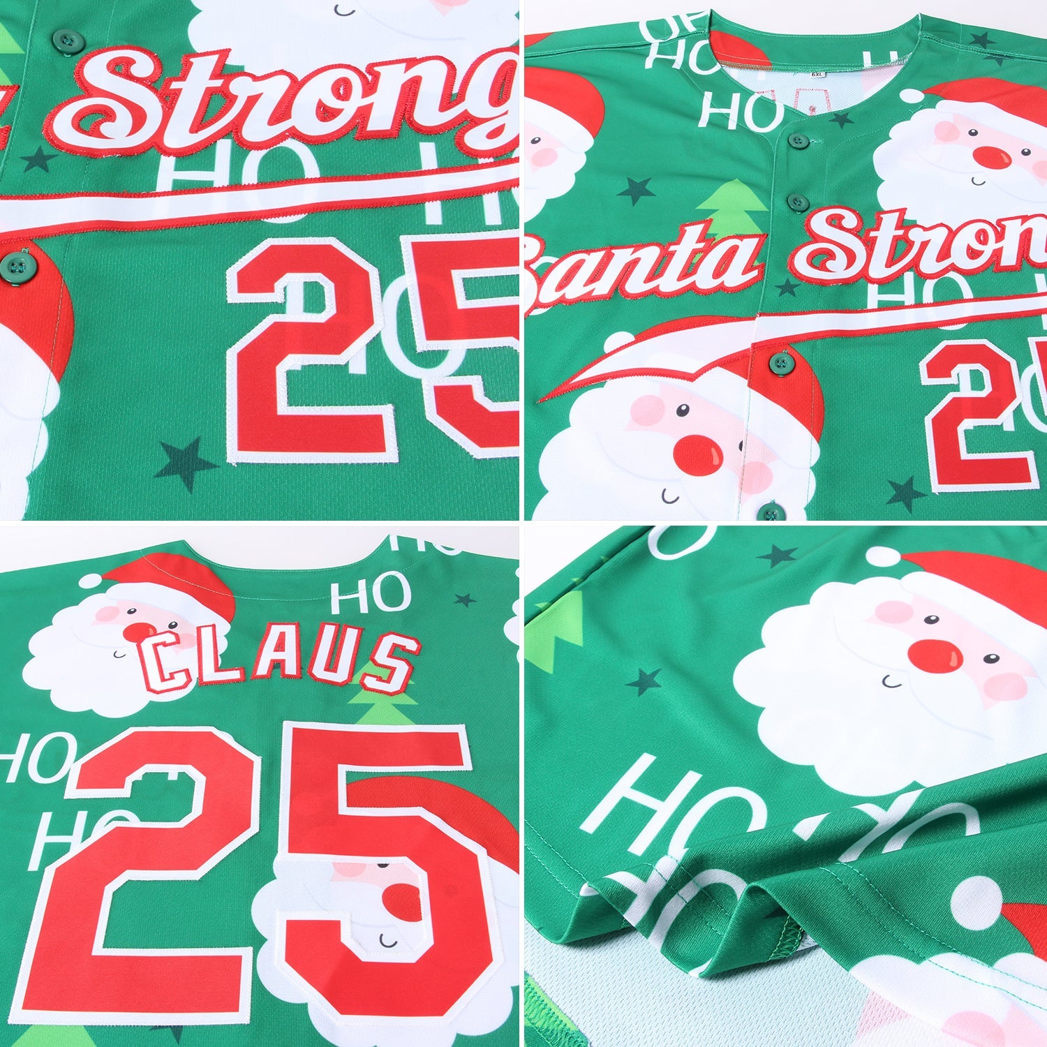 Custom Green Red-White Christmas 3D Authentic Baseball Jersey view 6