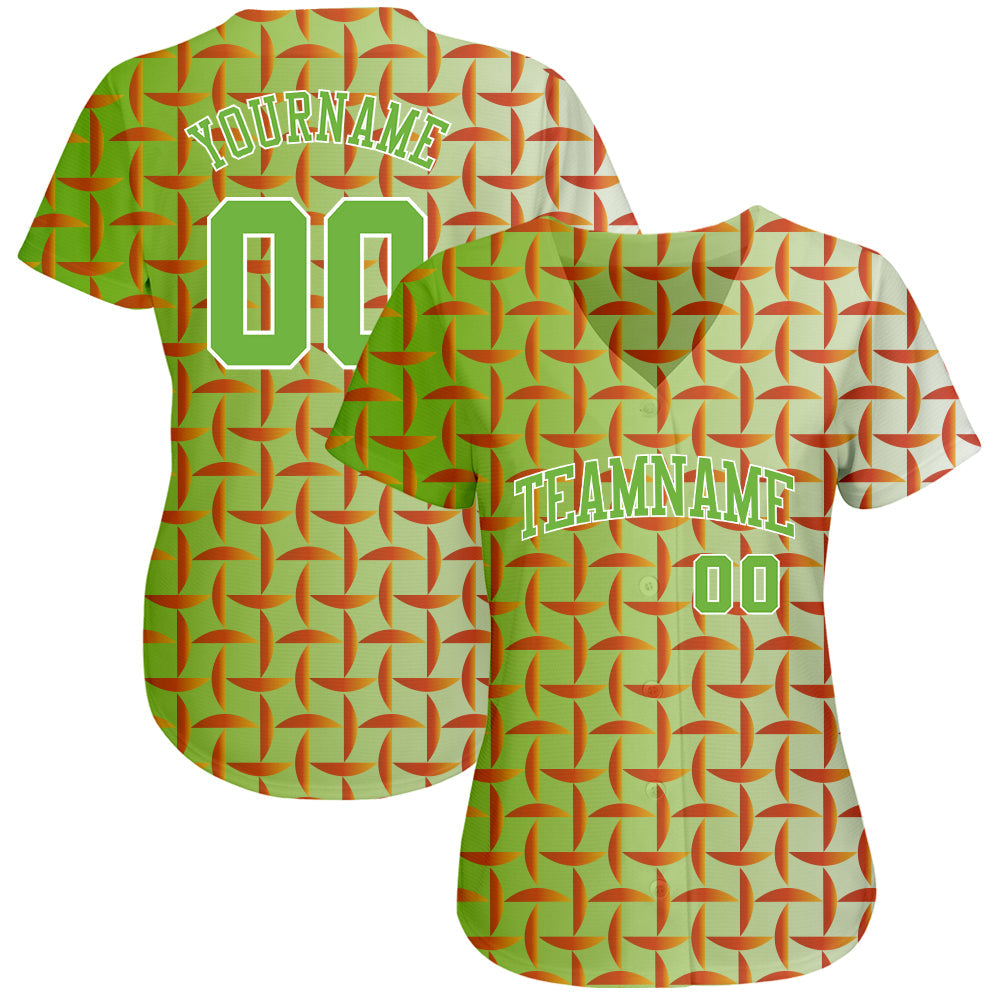 Custom Green Neon Green-White 3D Pattern Design Authentic Baseball Jersey view 2