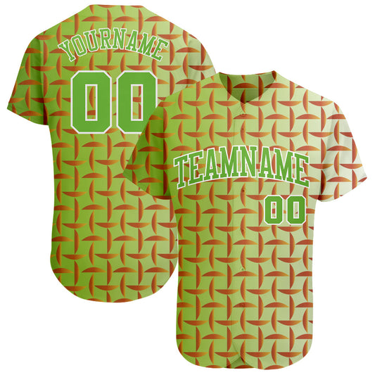 Custom Green Neon Green-White 3D Pattern Design Authentic Baseball Jersey - Main View