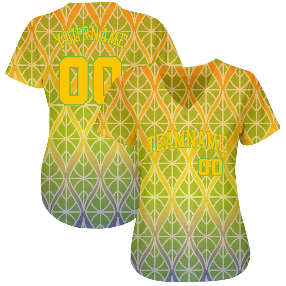 Custom Green Gold-Neon Green 3D Pattern Design Authentic Baseball Jersey view 2