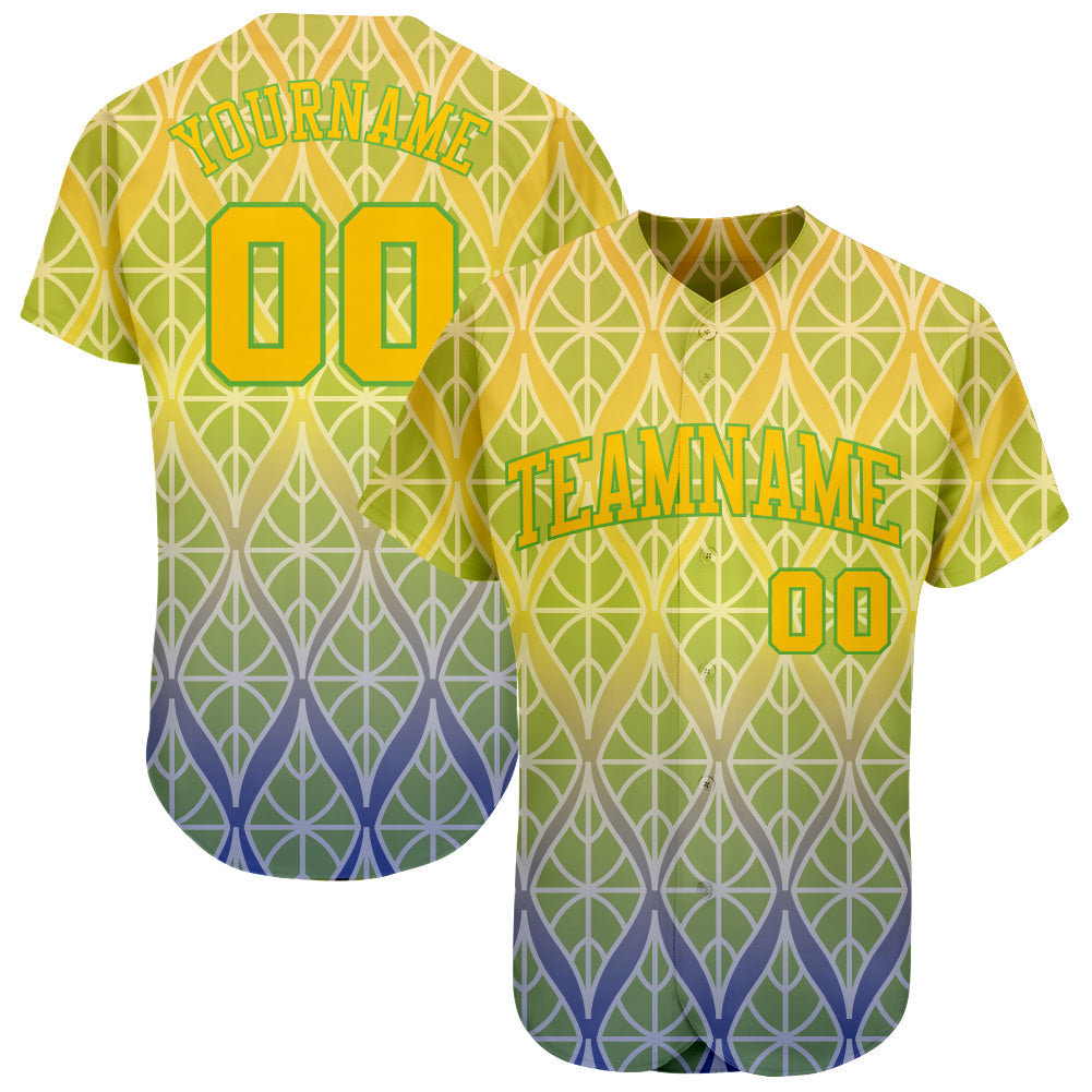 Custom Green Gold-Neon Green 3D Pattern Design Authentic Baseball Jersey - Main View