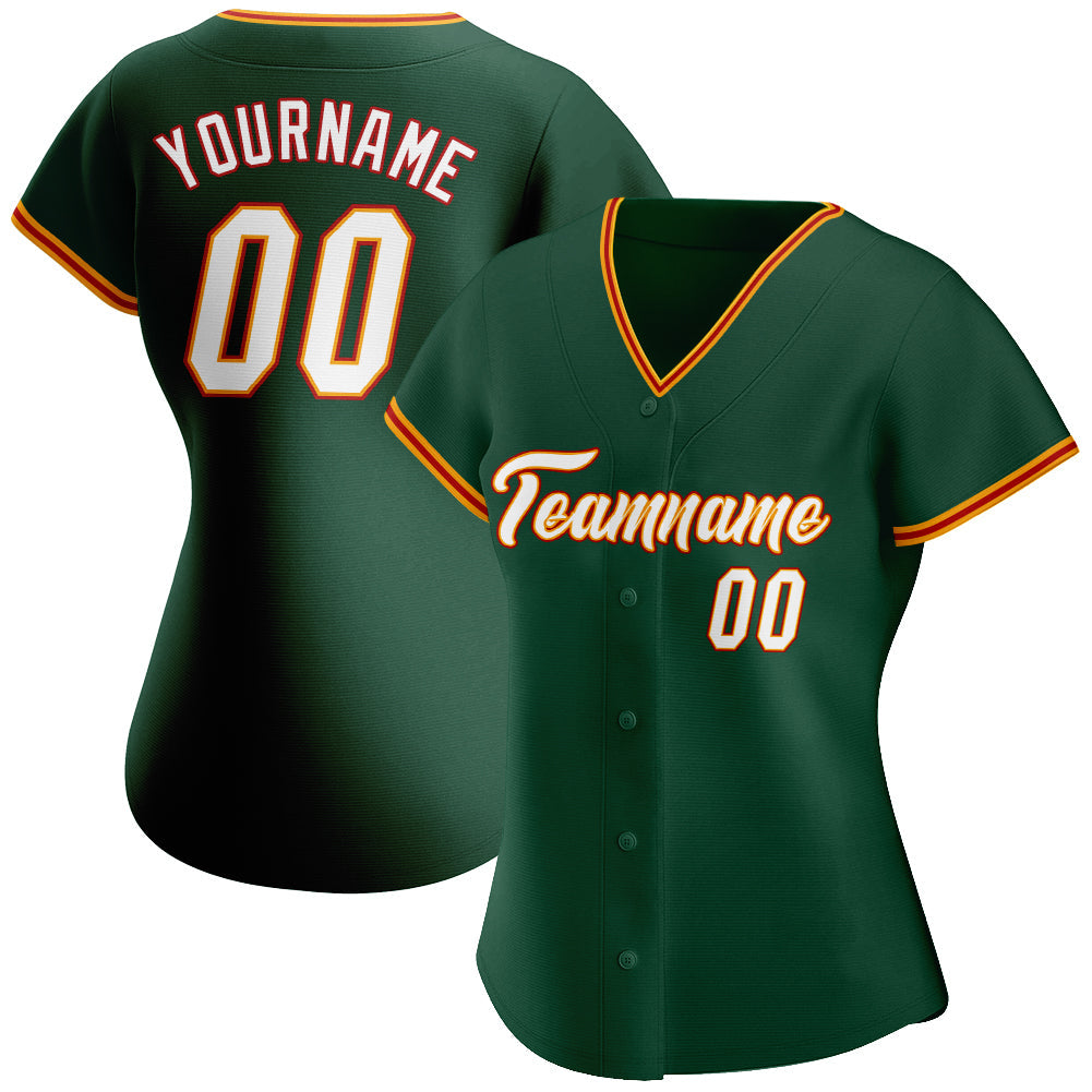 Custom Green White-Gold Authentic Baseball Jersey view 2
